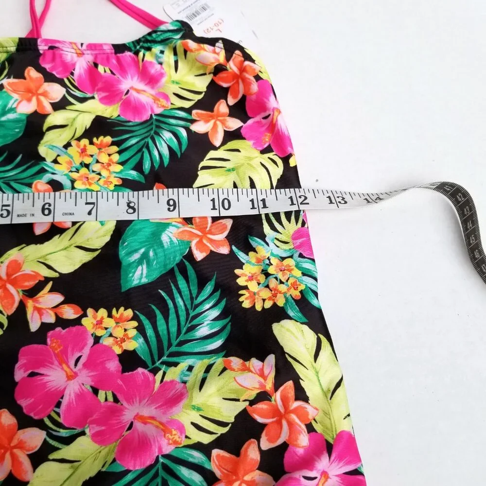 NWT Wonder Nation Girls Tankini Top Large 10 12 Tropical Floral UPF 50 Swim